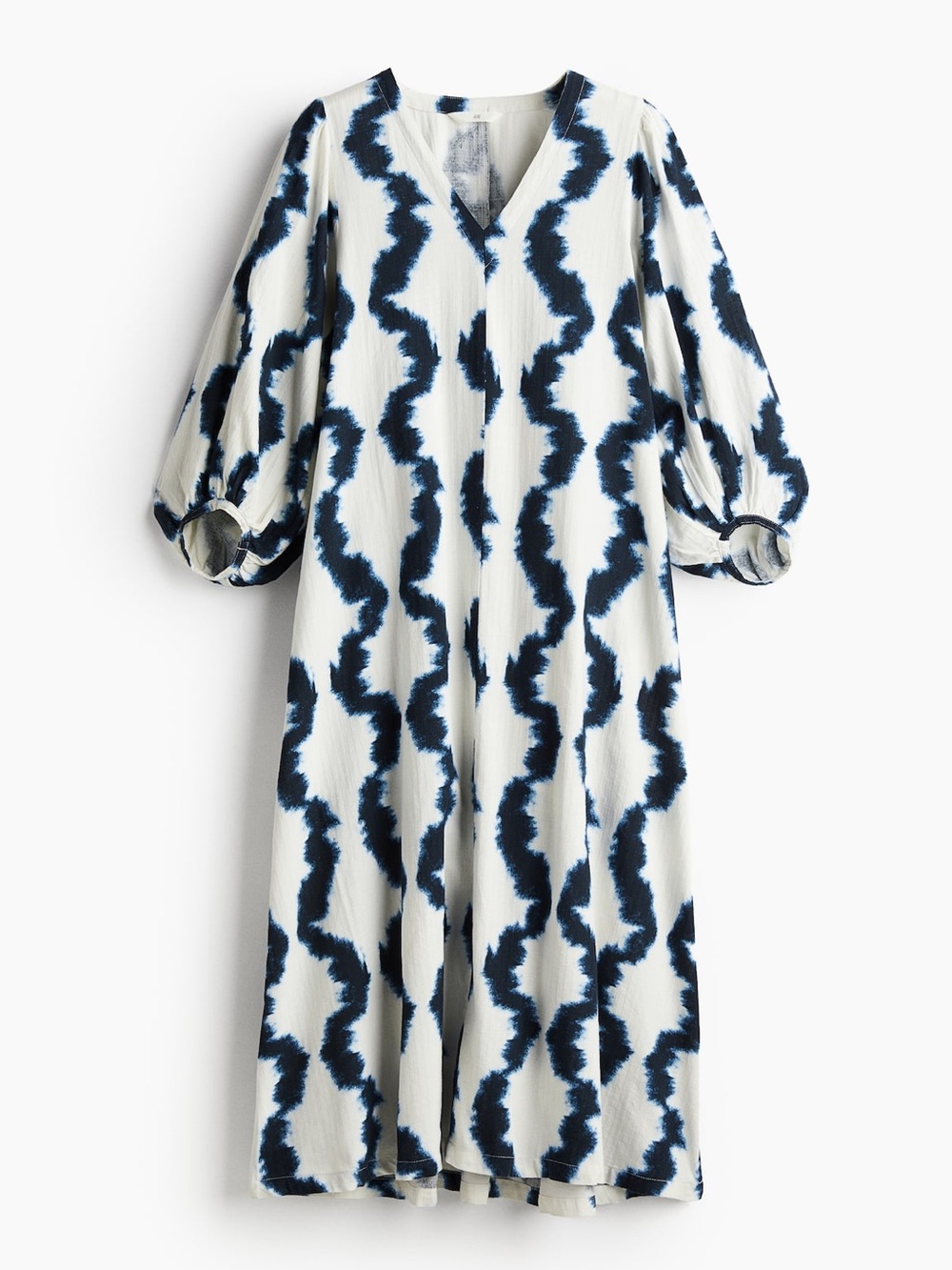 Women’s H&M White and Navy Blue Patterned V-Neck Dress - Size XS